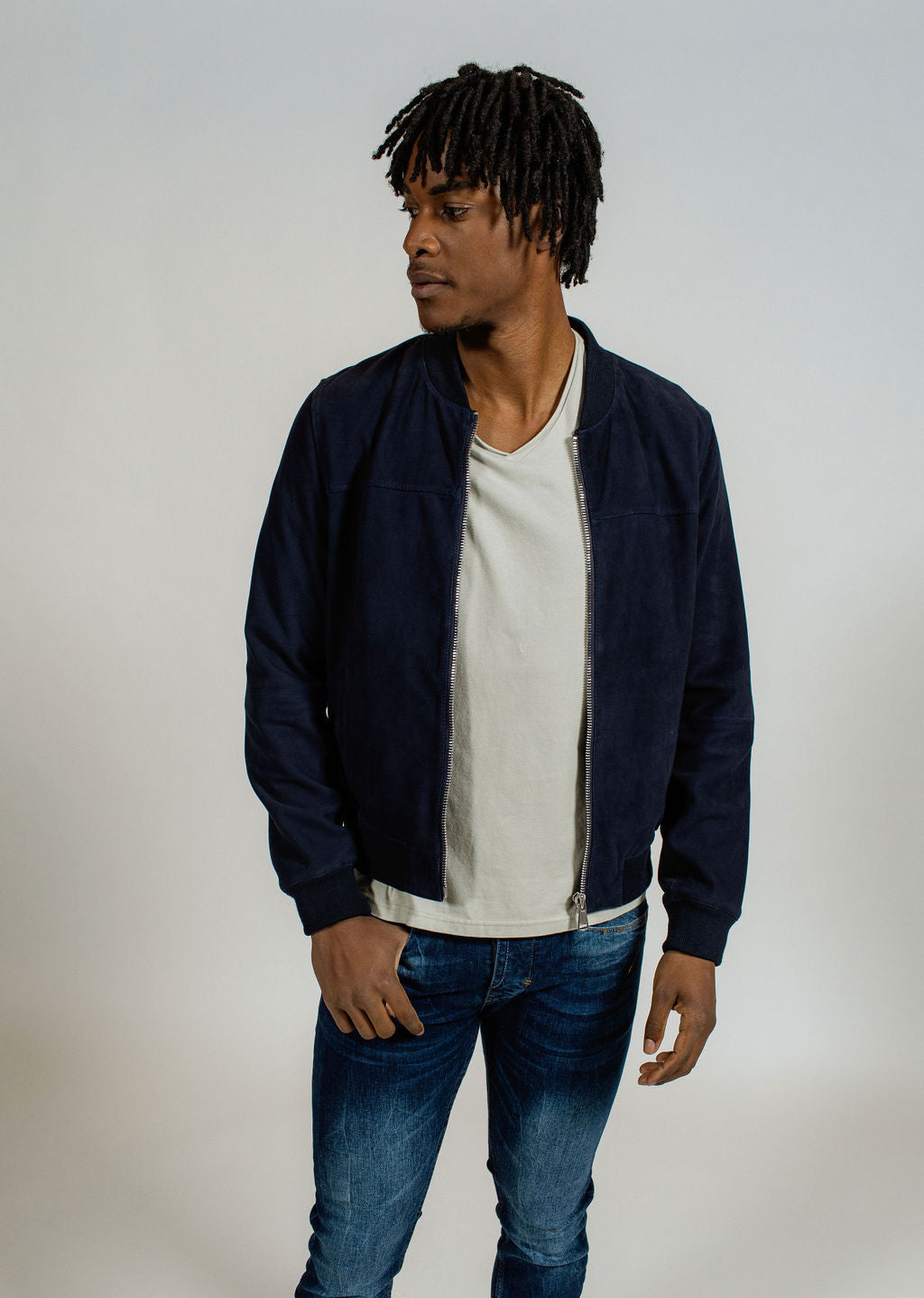 Blouson en cuir bleu marine BOWER 2 AFRICAN