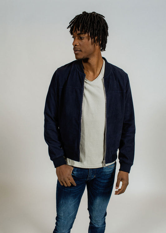 Blouson en cuir bleu marine BOWER 2 AFRICAN