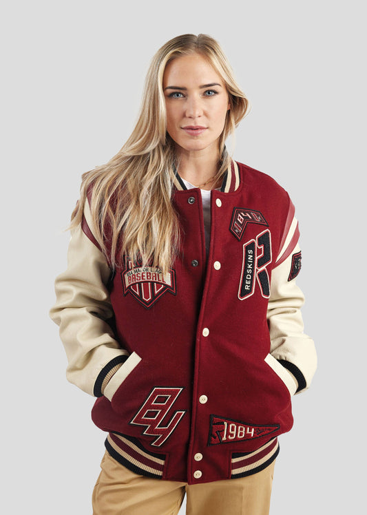 Blouson en cuir bourgogne / crème SIA HATCH