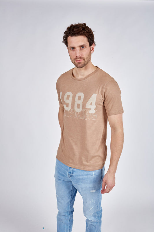 T-shirt manches courtes taupe DULY SLUBB
