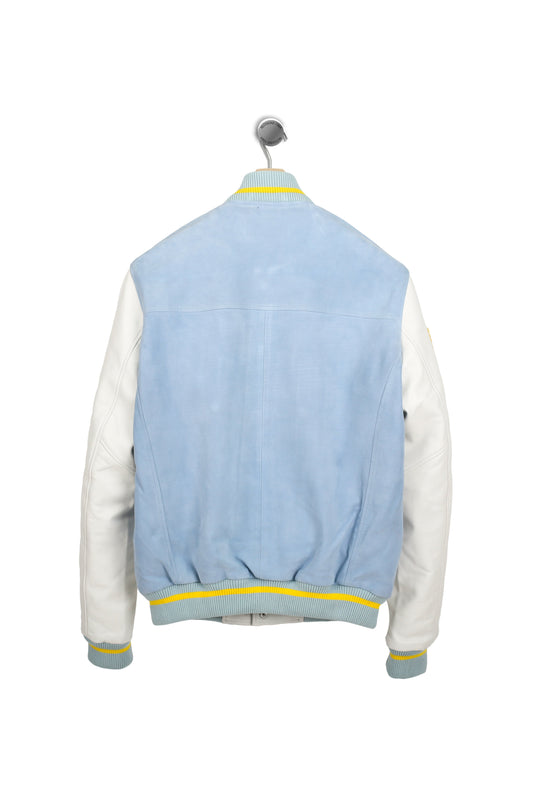 Blouson en cuir bleu ciel / blanc CLAN MUSTER