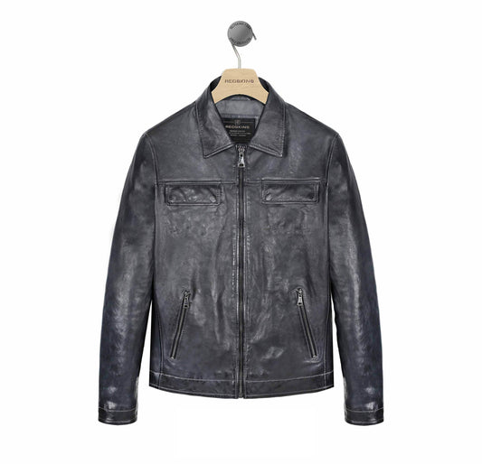 Blouson en cuir bleu marine TRAVEL ALMA