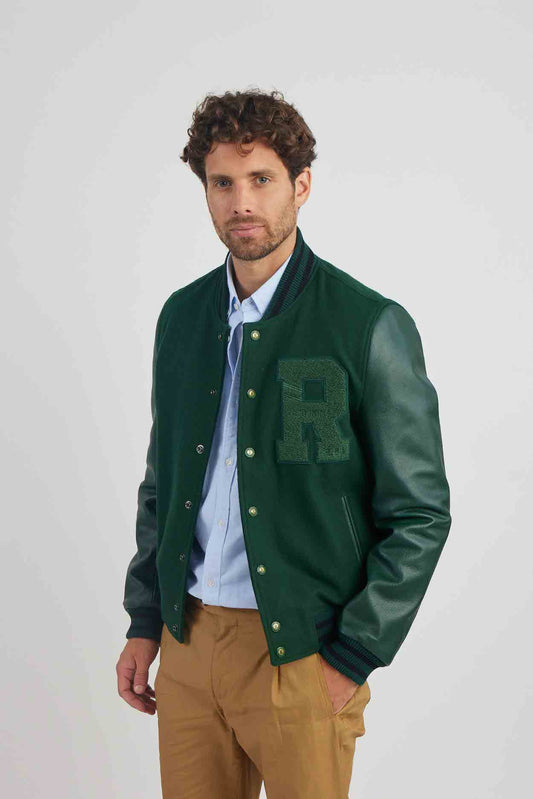 Blouson en Cuir vert / vert OXFORD HATCH