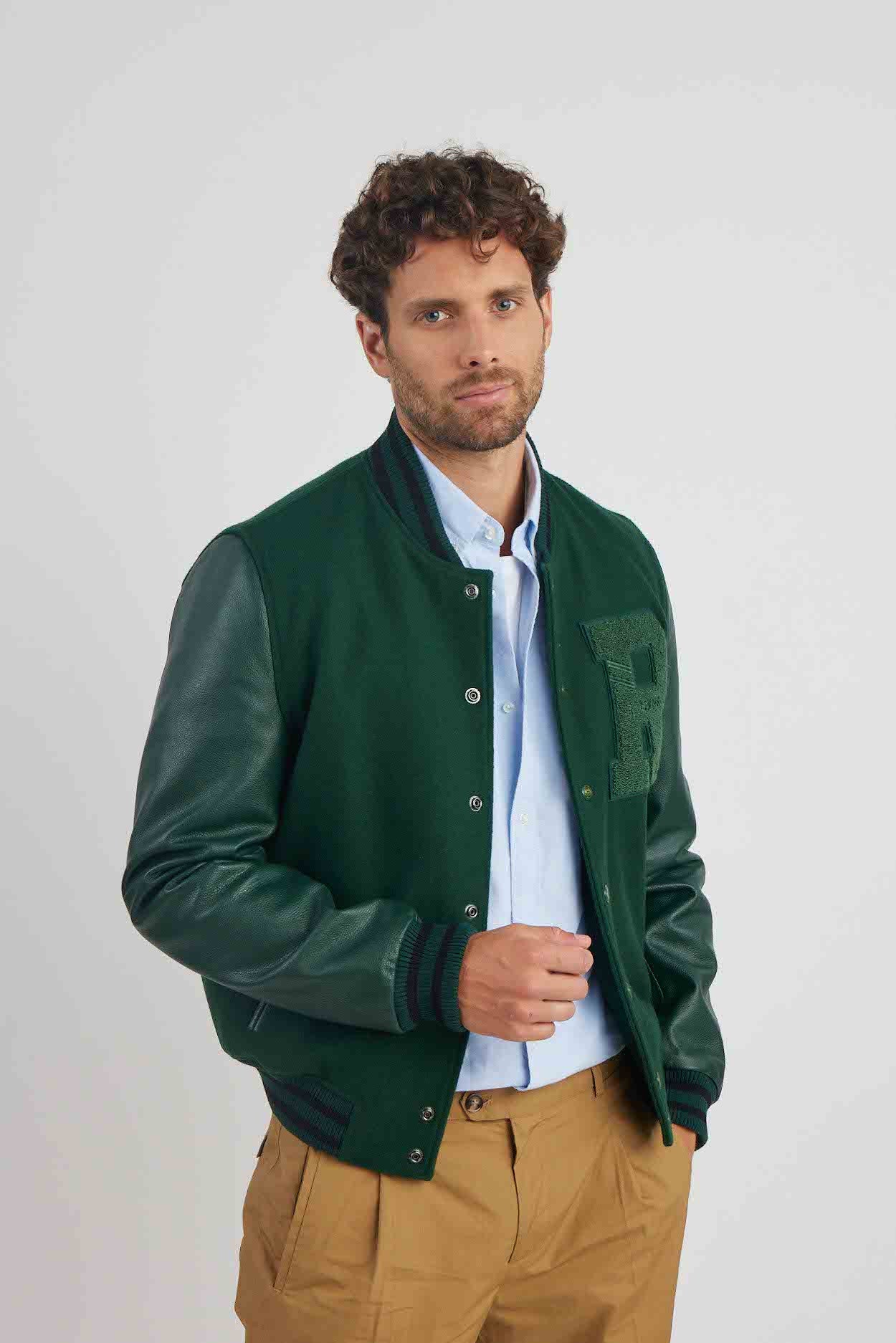 Blouson en Cuir vert / vert OXFORD HATCH