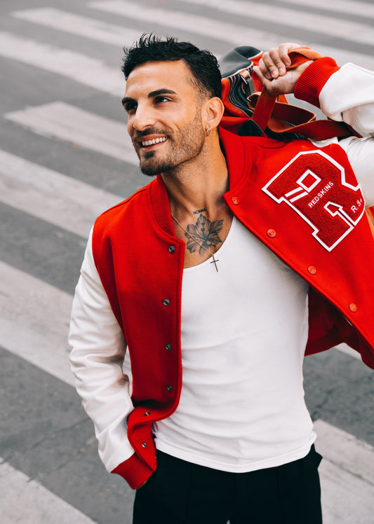 Blouson en cuir rouge / blanc FORD HATCH