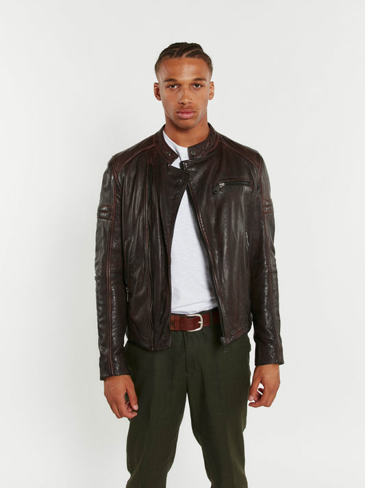 Blouson En Cuir marron MASTER STARK