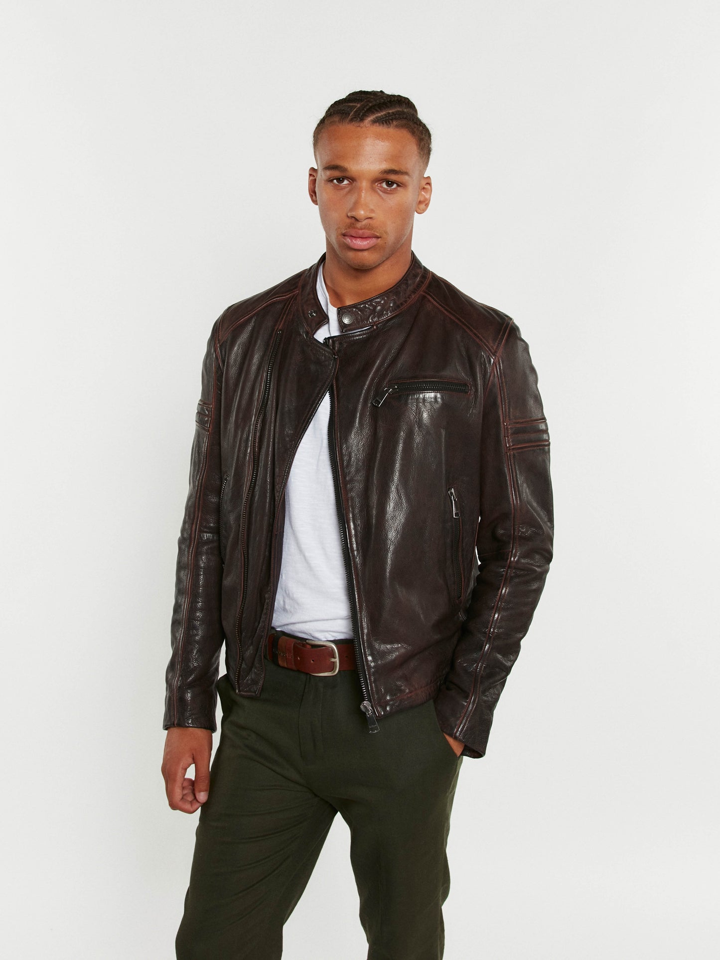 Blouson En Cuir marron MASTER STARK