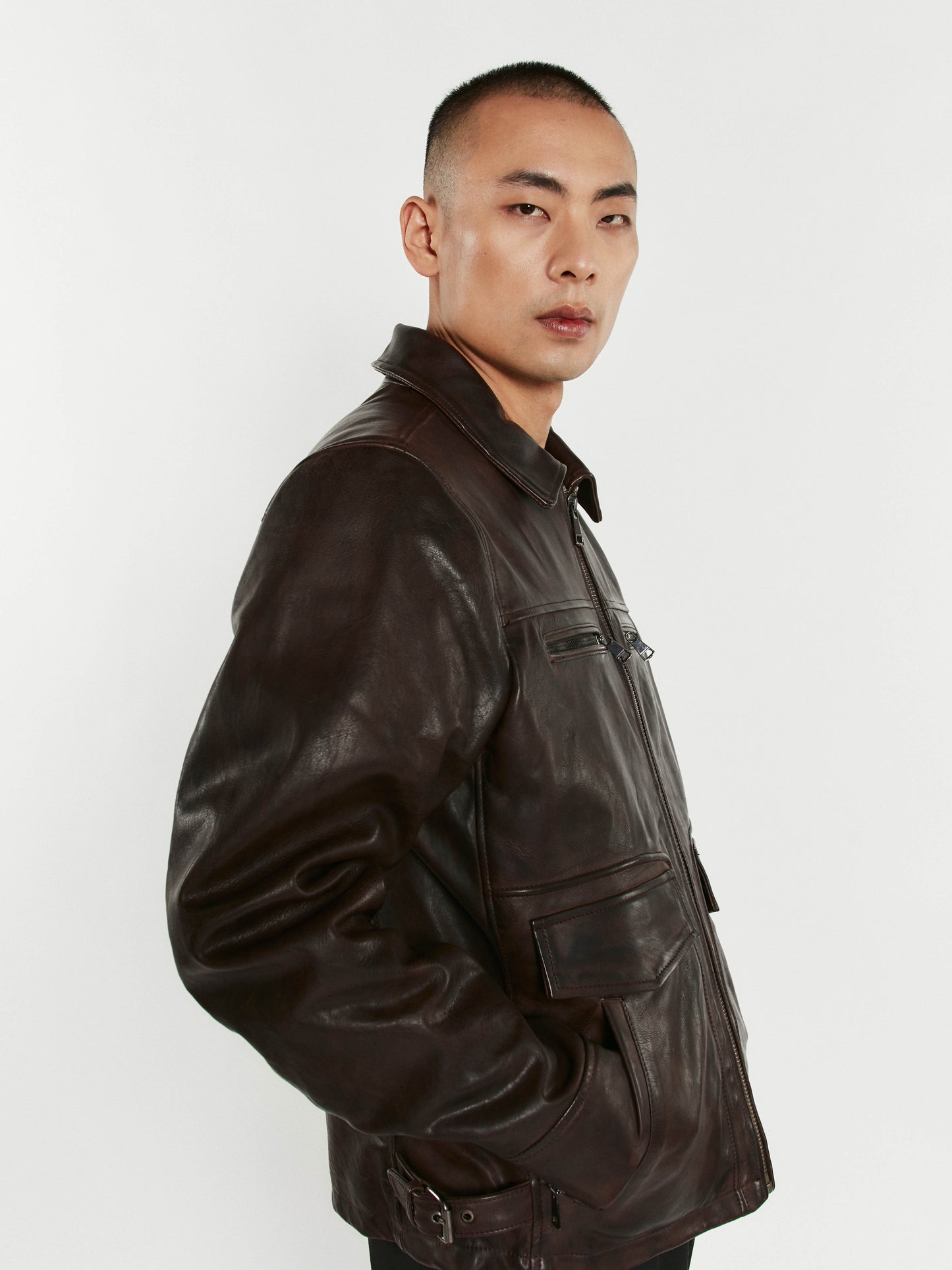 Blouson En Cuir marron SMART ARGUS