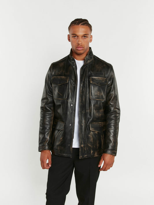 Blouson En Cuir noir / vernis noir VETERAN PARK