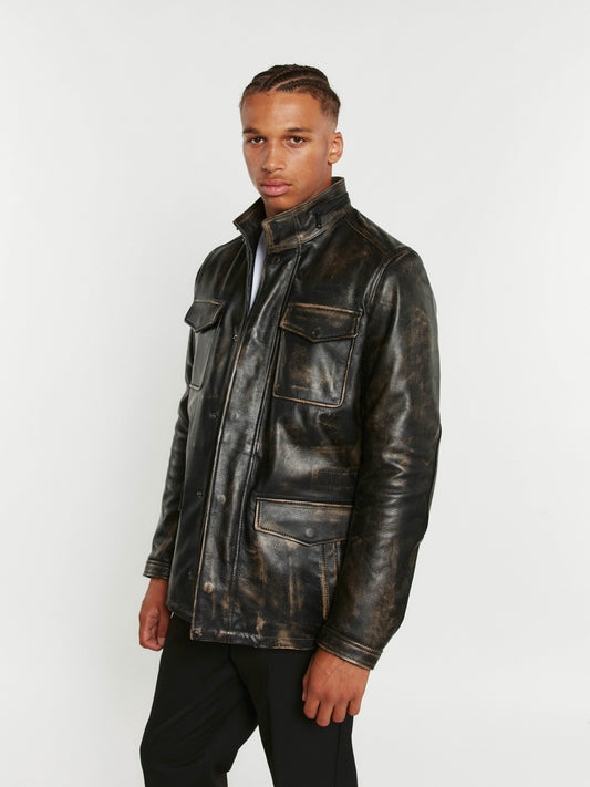 Blouson En Cuir noir / vernis noir VETERAN PARK