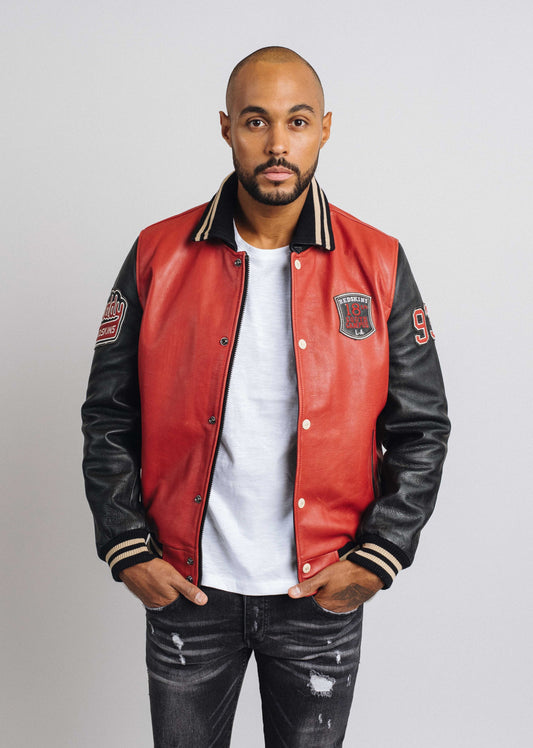 Blouson En Cuir rouge / noir SKATEBOARD COHIBA