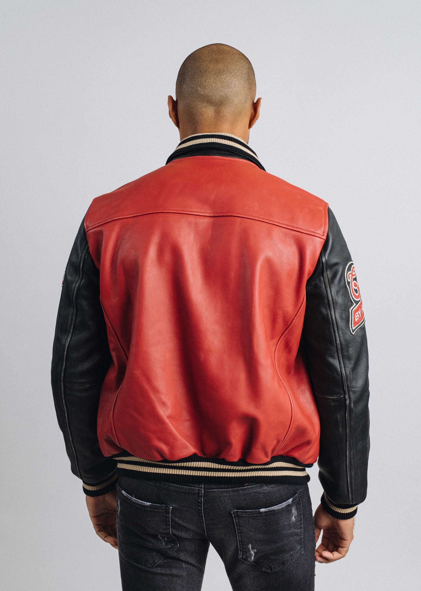 Blouson En Cuir rouge / noir SKATEBOARD COHIBA