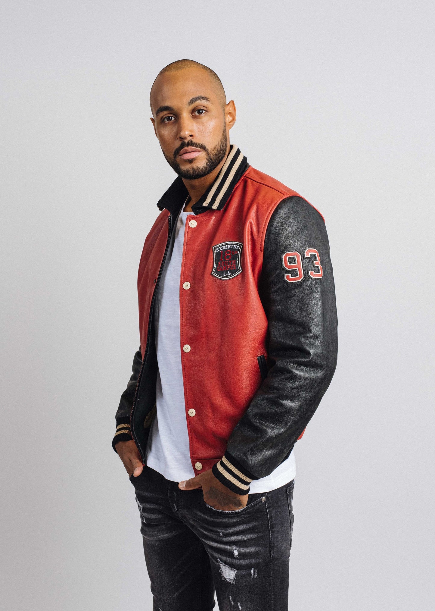 Blouson En Cuir rouge / noir SKATEBOARD COHIBA