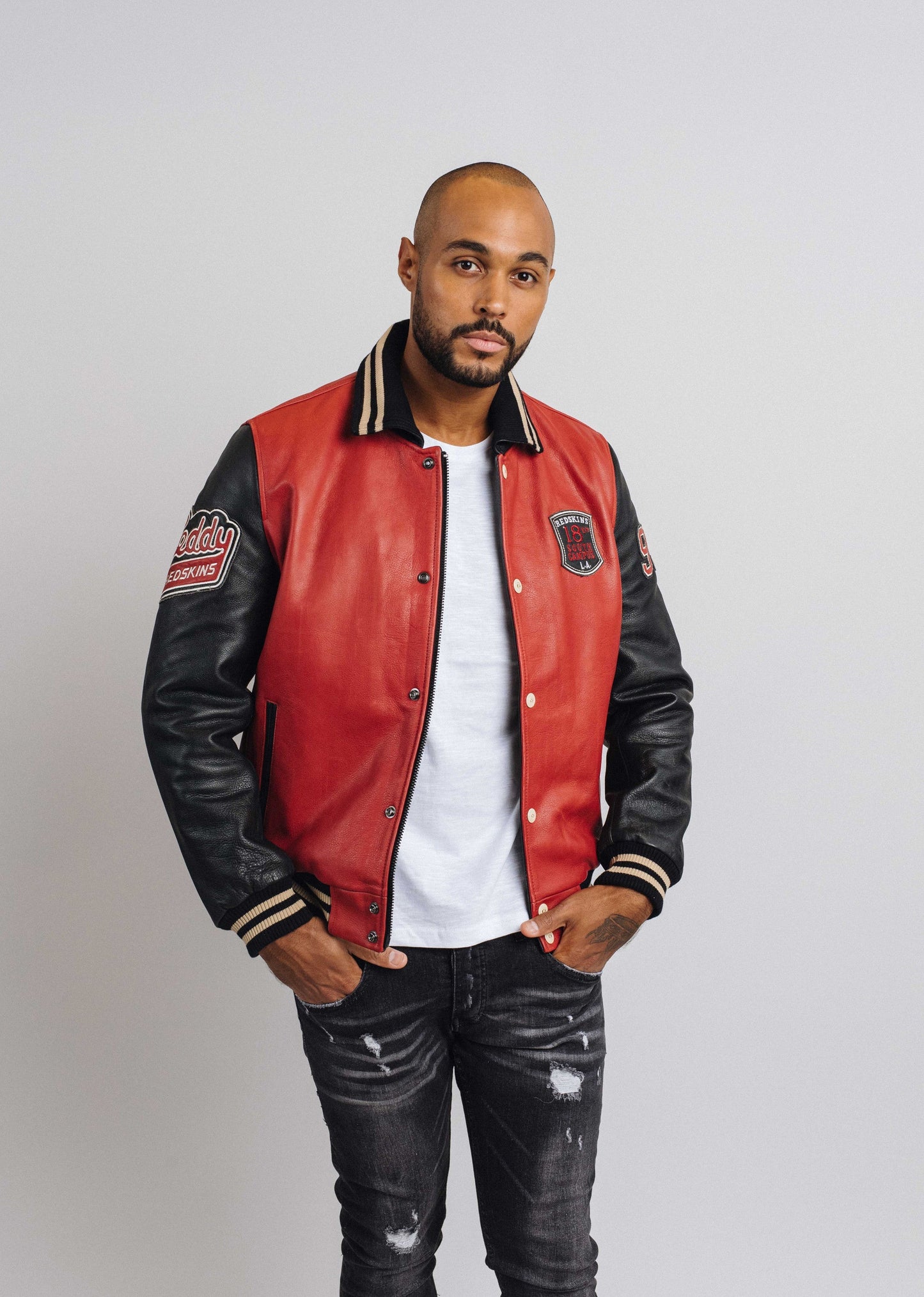 Blouson En Cuir rouge / noir SKATEBOARD COHIBA