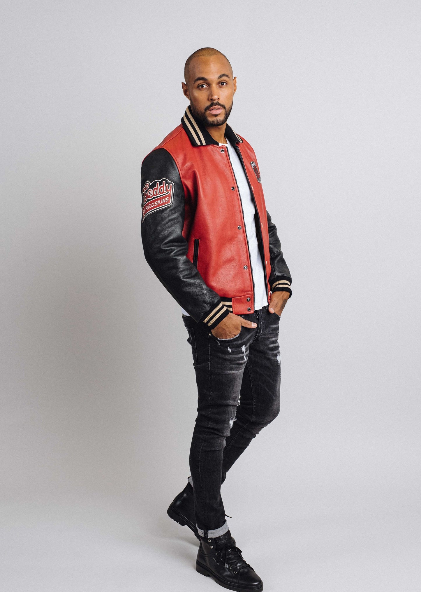 Blouson En Cuir rouge / noir SKATEBOARD COHIBA