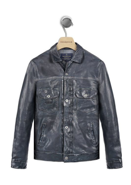 Blouson en cuir bleu marine foncé DAVIS BARCELONA