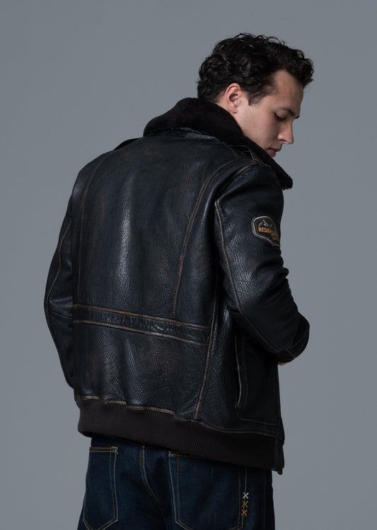Blouson En Cuir noir LINER RIBBY