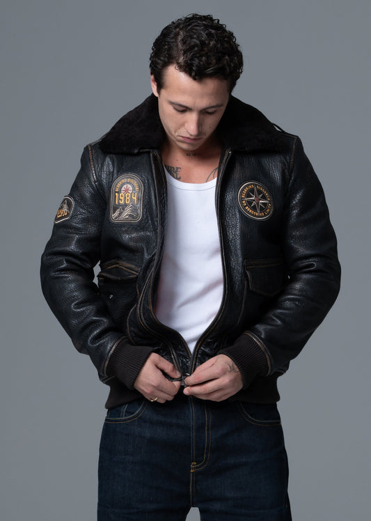 Blouson En Cuir noir LINER RIBBY