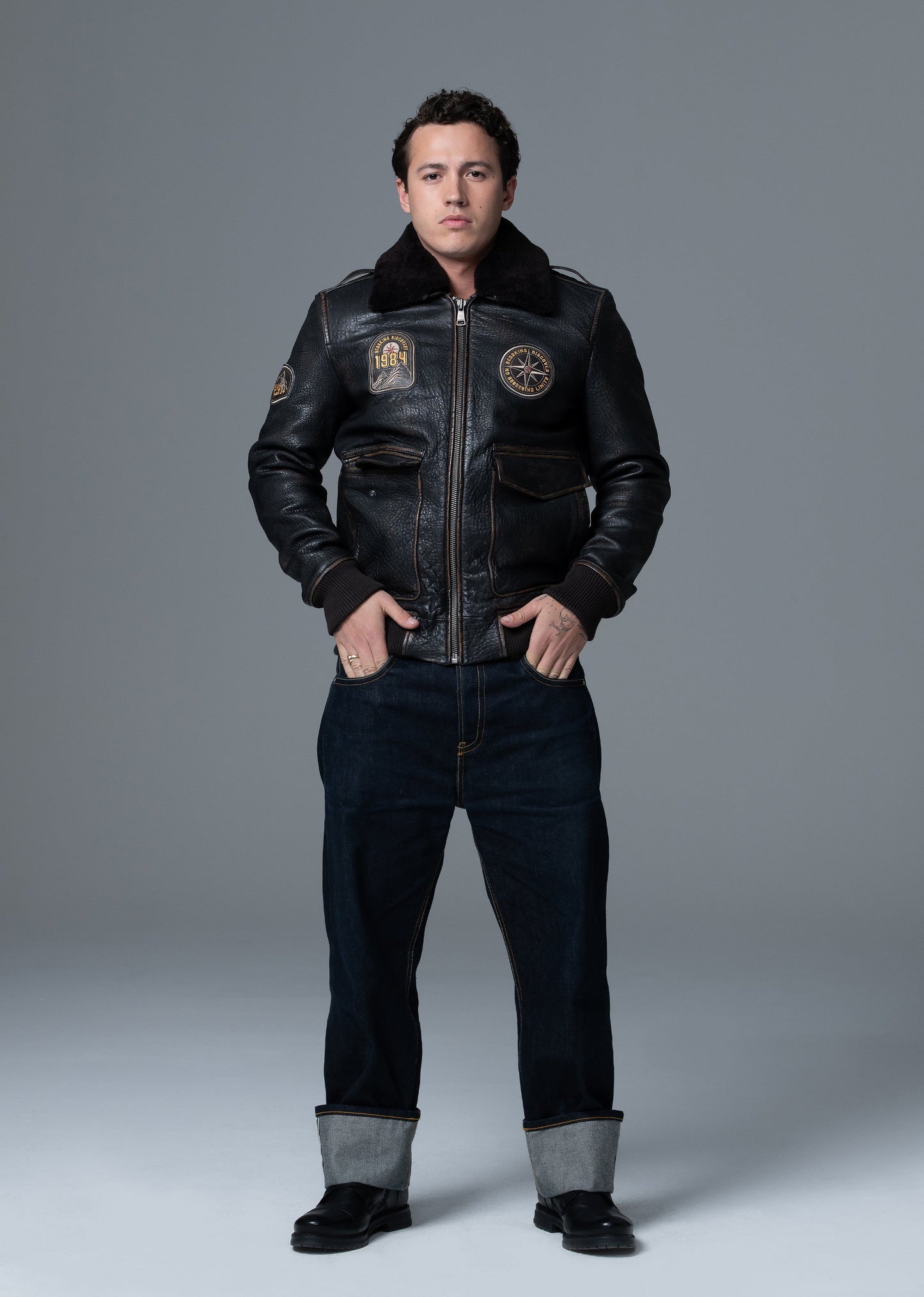 Blouson En Cuir noir LINER RIBBY