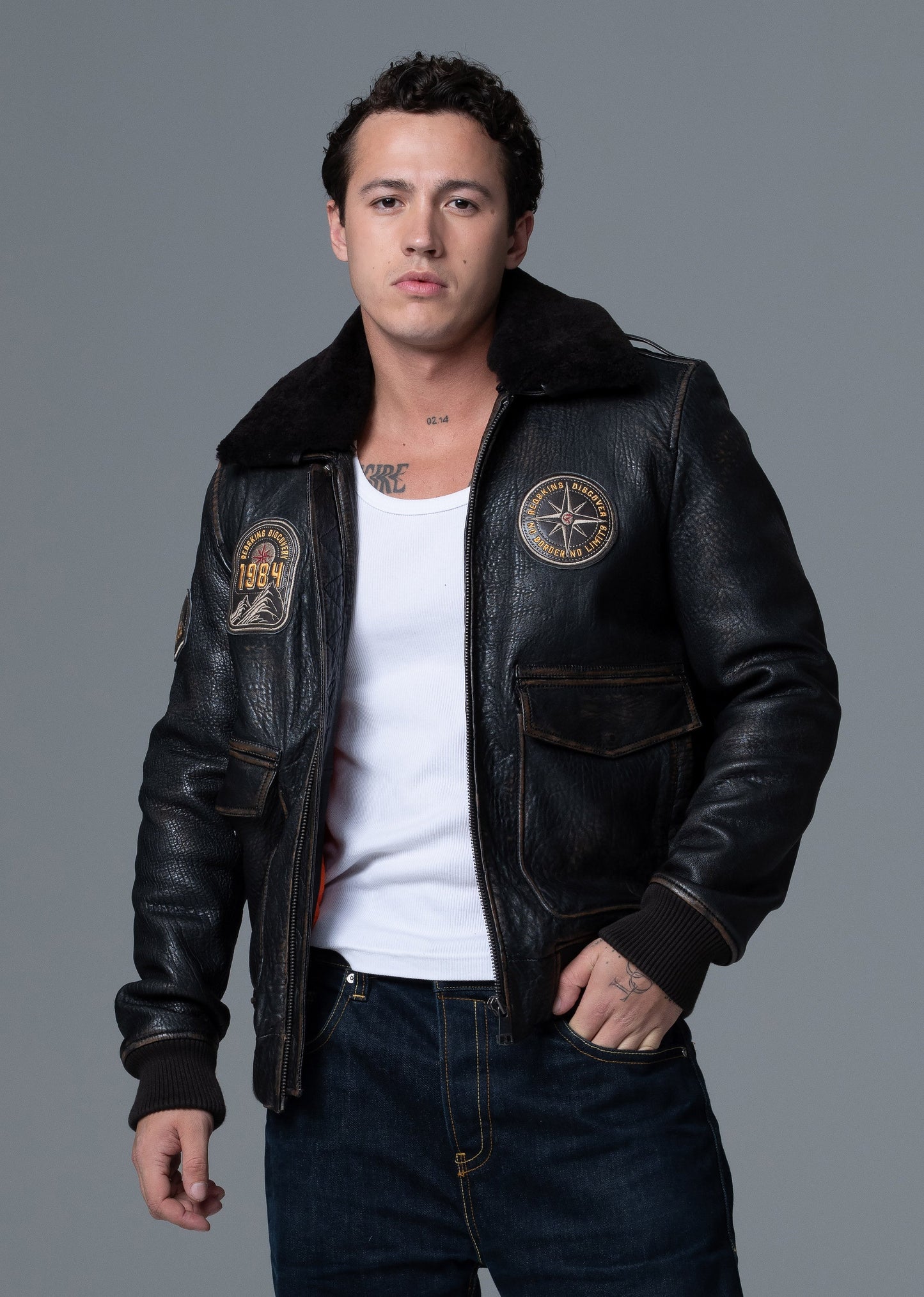 Blouson En Cuir noir LINER RIBBY