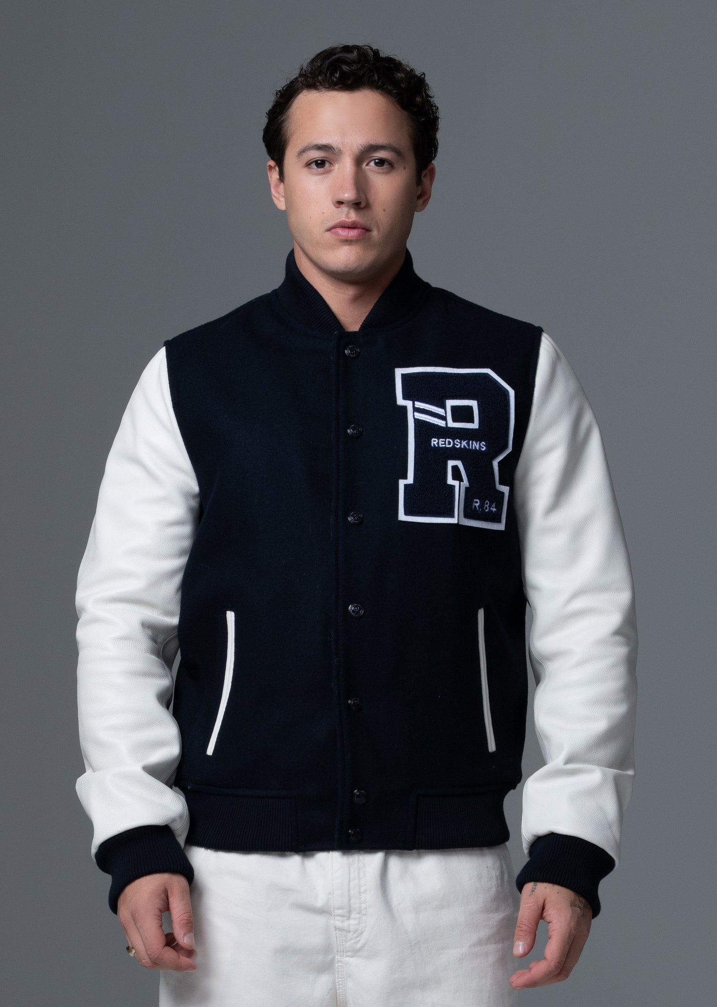 Blouson en cuir marine / blanc FORD HATCH
