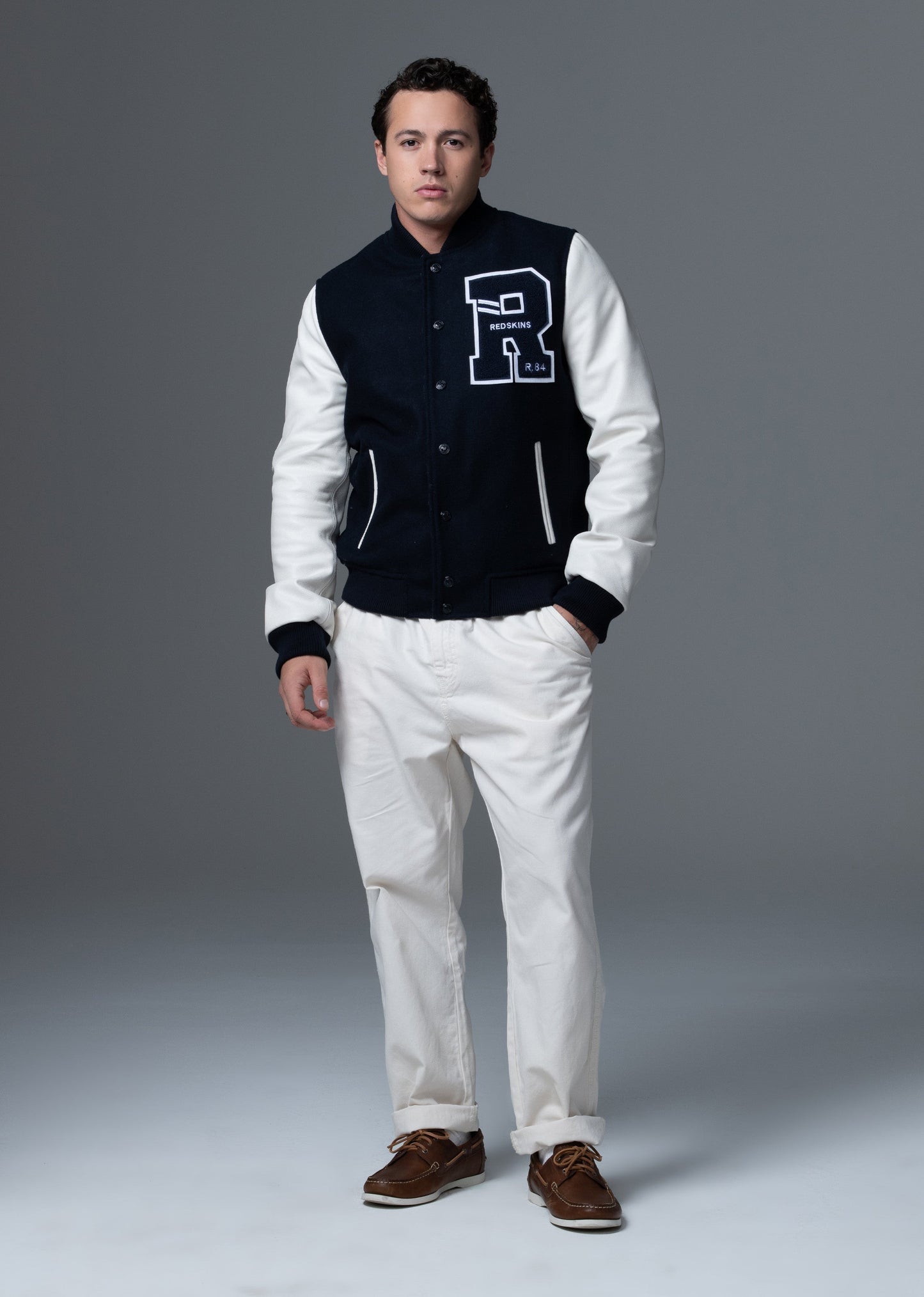 Blouson en cuir marine / blanc FORD HATCH