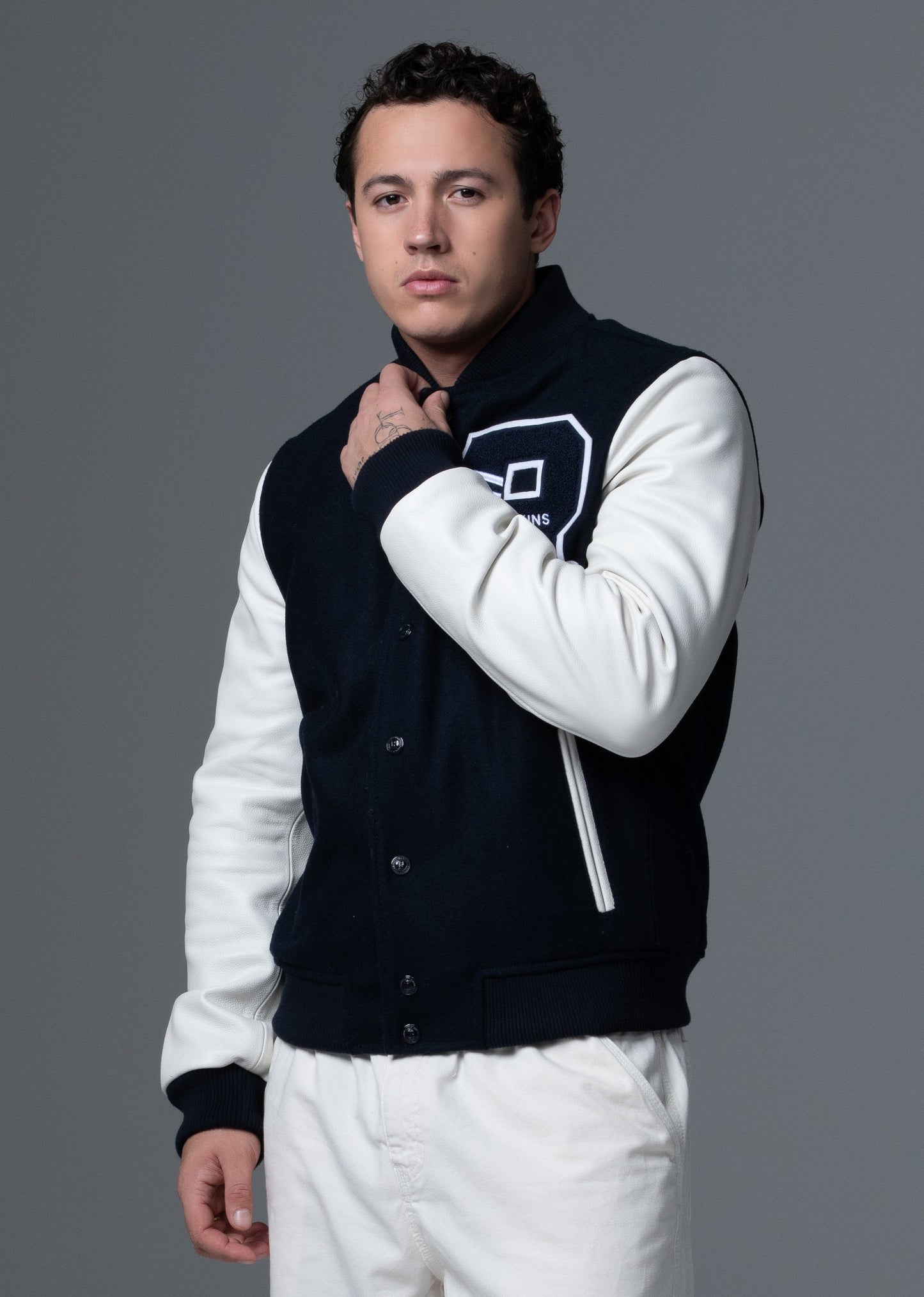 Blouson en cuir marine / blanc FORD HATCH