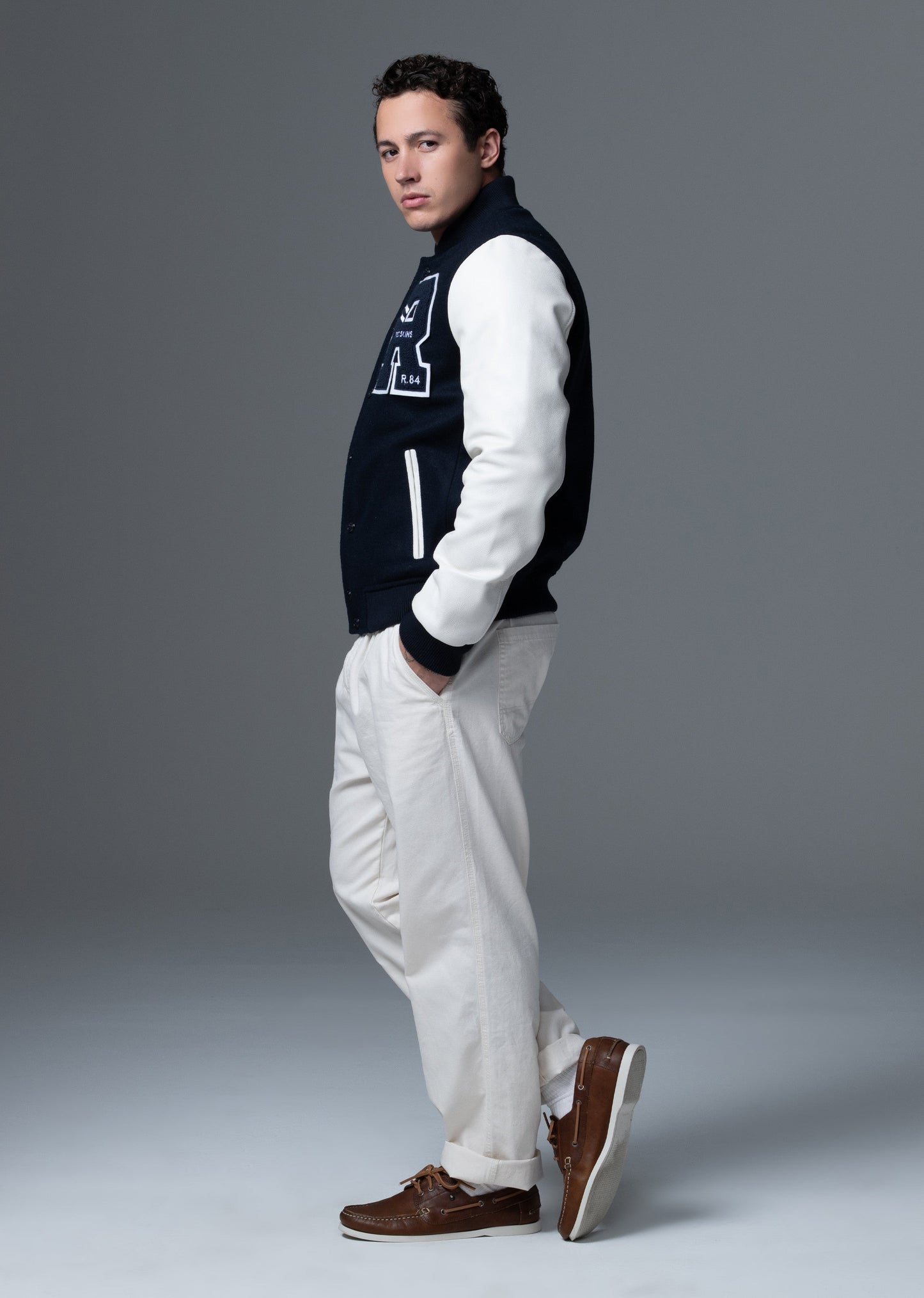 Blouson en cuir marine / blanc FORD HATCH