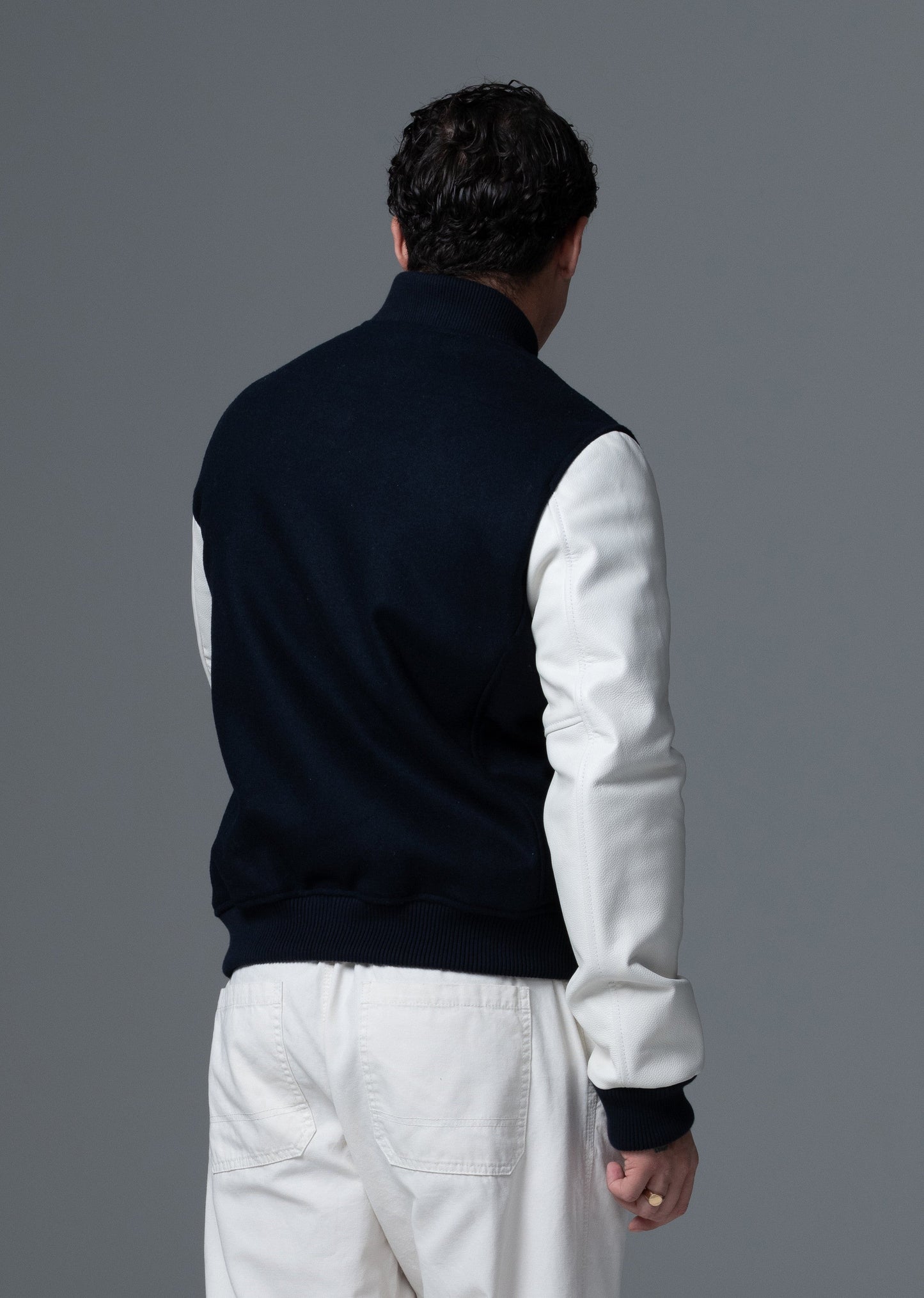 Blouson en cuir marine / blanc FORD HATCH