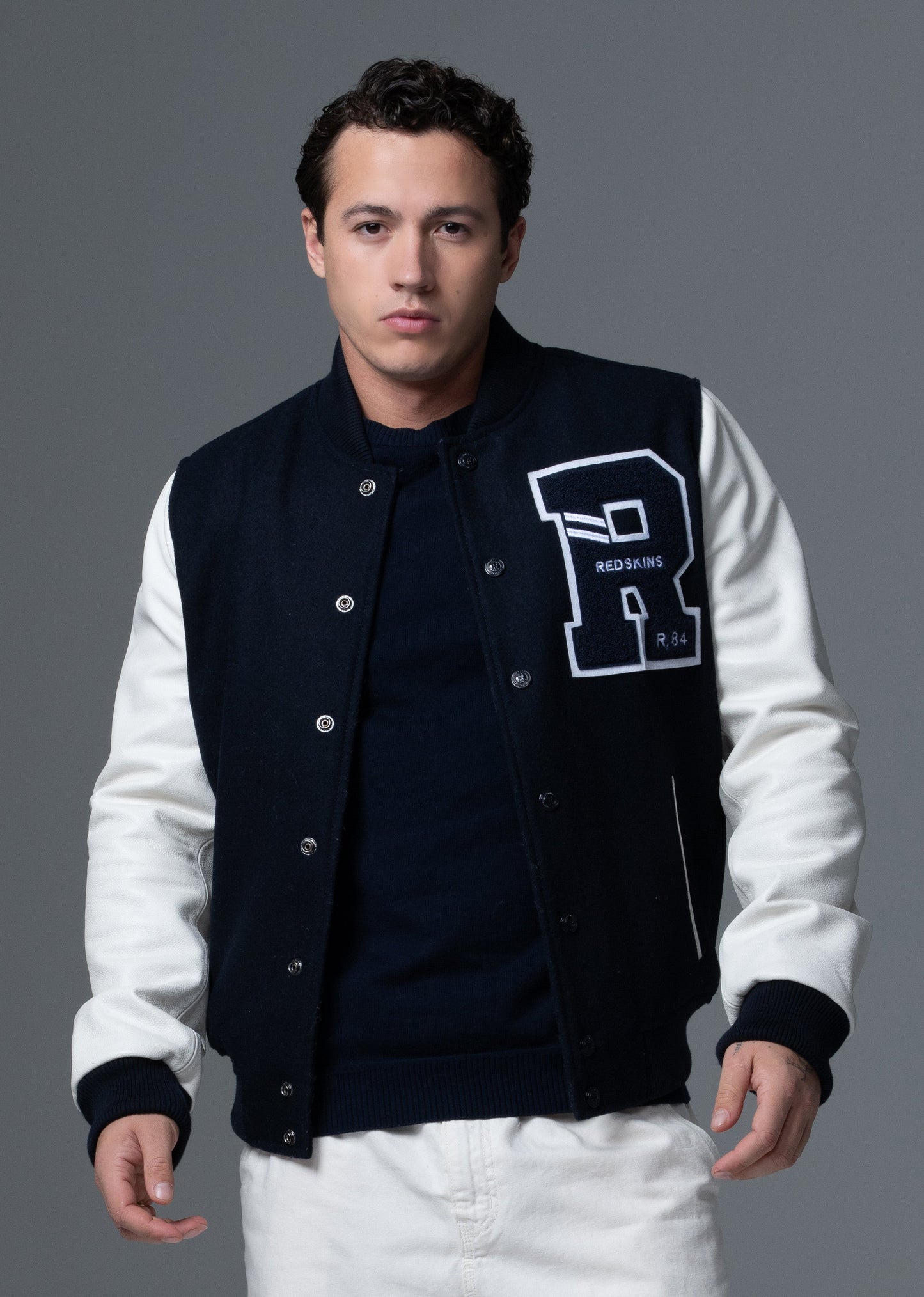 Blouson en cuir marine / blanc FORD HATCH