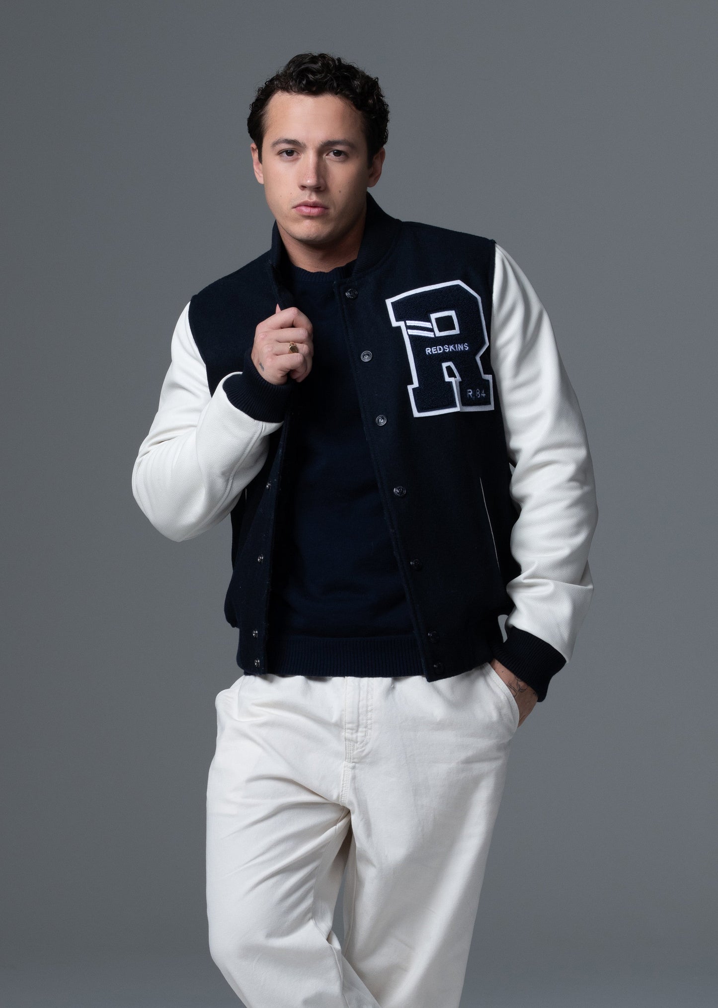 Blouson en cuir marine / blanc FORD HATCH