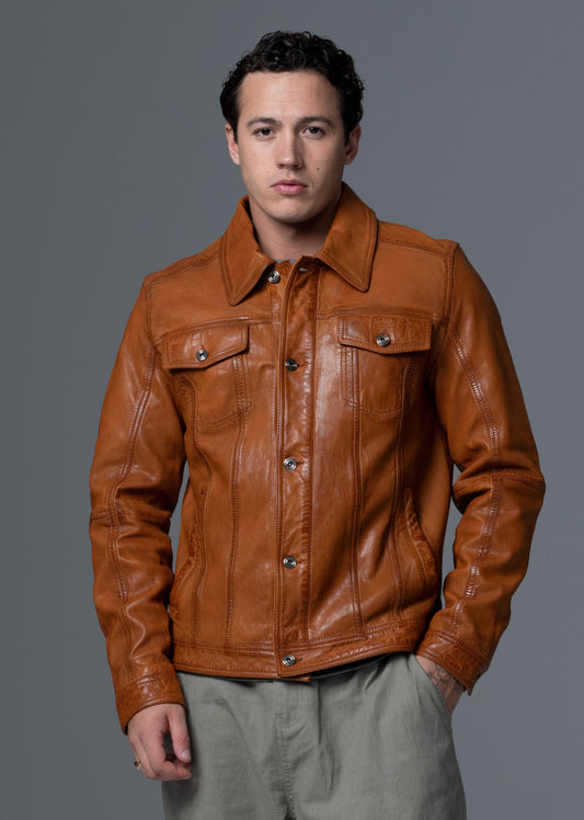 Veste en cuir marron MASTER MUSTANG