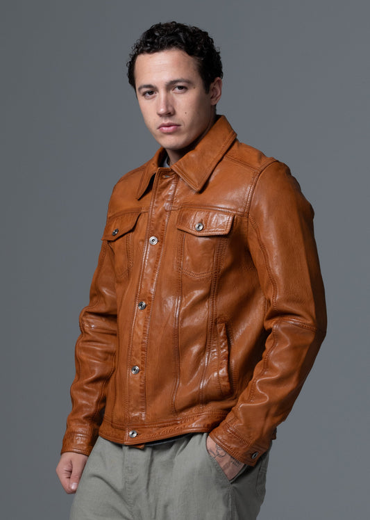 Veste en cuir marron MASTER MUSTANG