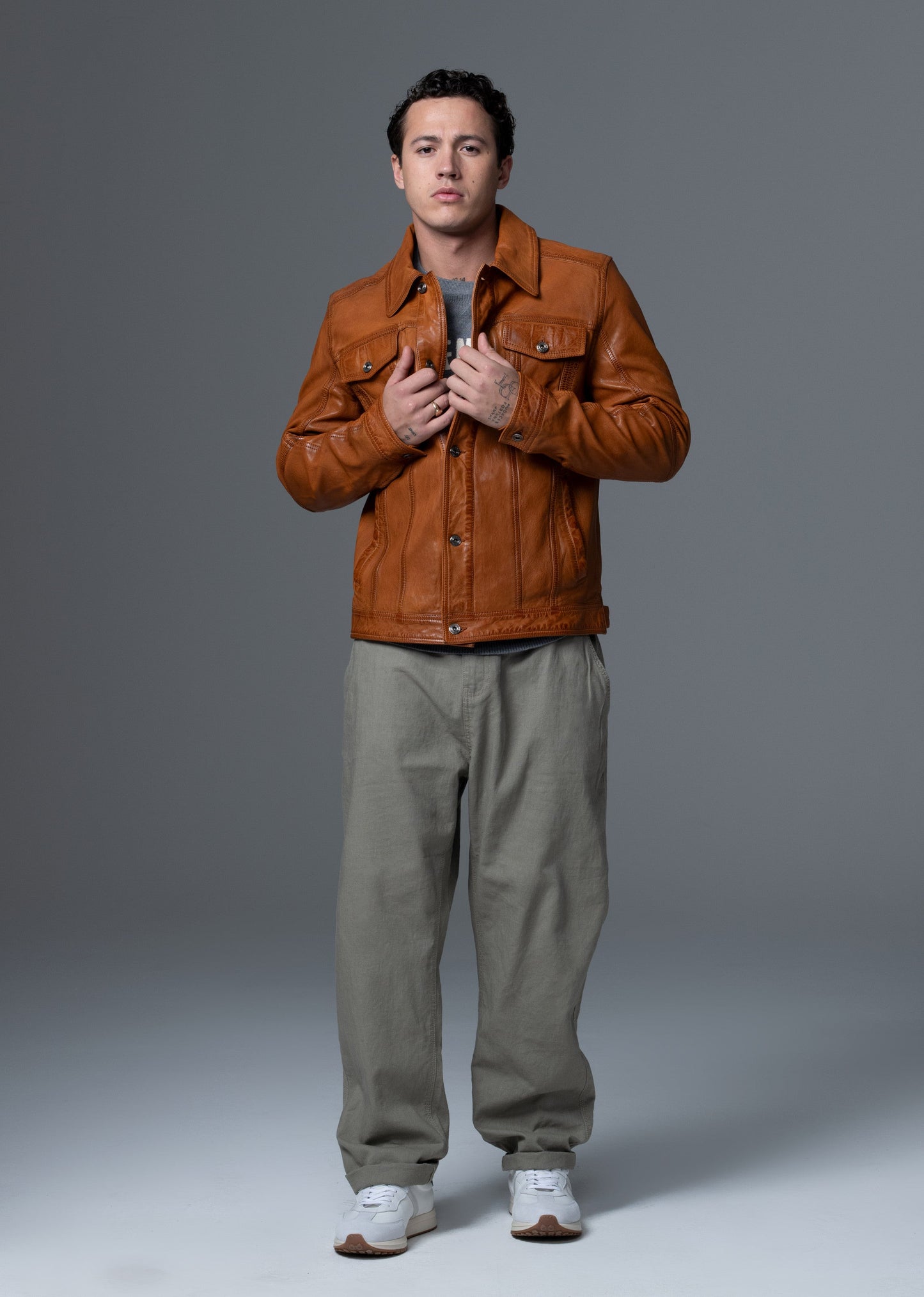 Veste en cuir marron MASTER MUSTANG