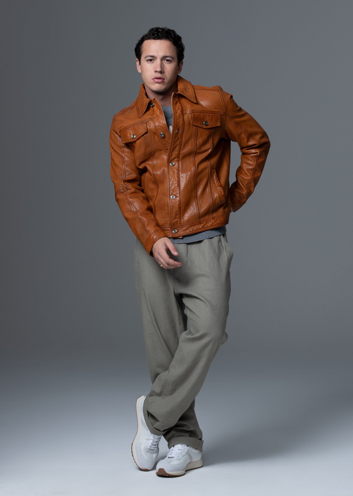 Veste en cuir marron MASTER MUSTANG