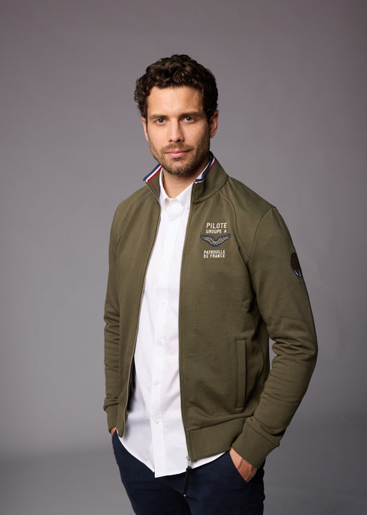 Sweatshirt zippé en molleton kaki ACTIVE FRENCH