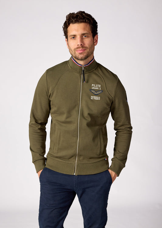 Sweatshirt zippé en molleton kaki ACTIVE FRENCH