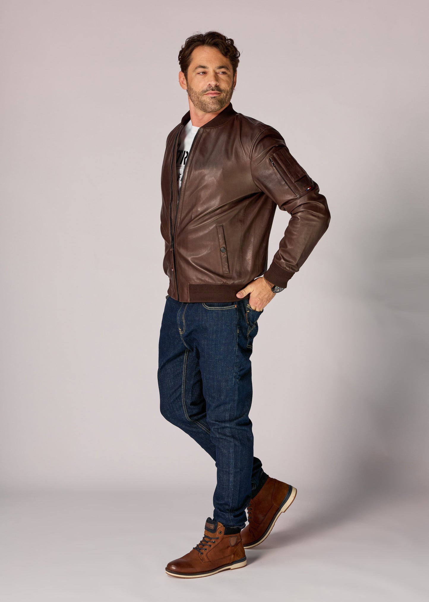 Veste en cuir marron MISSION PREMIUM
