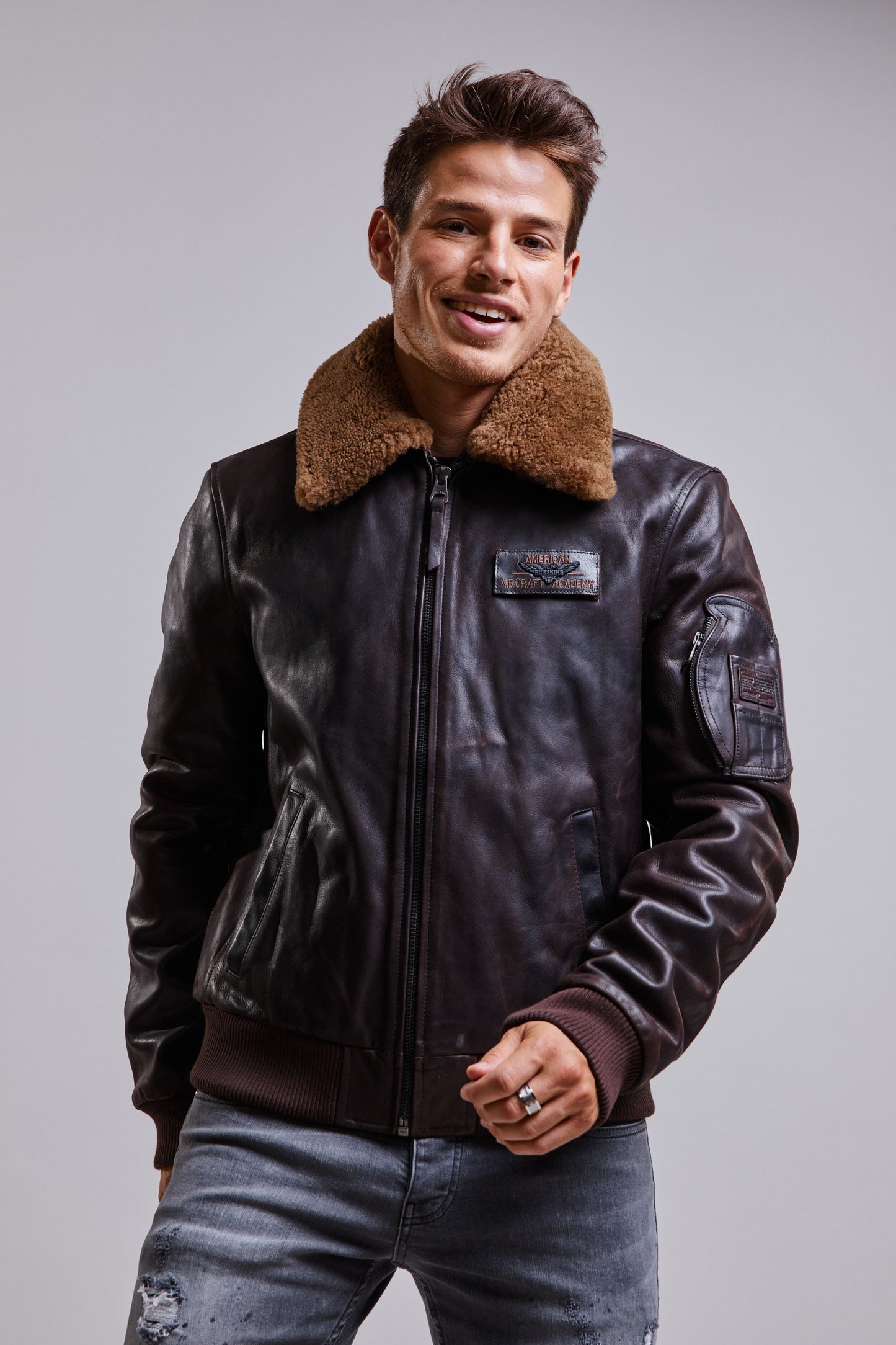 Blouson en cuir marron COMMANDER STRICKING