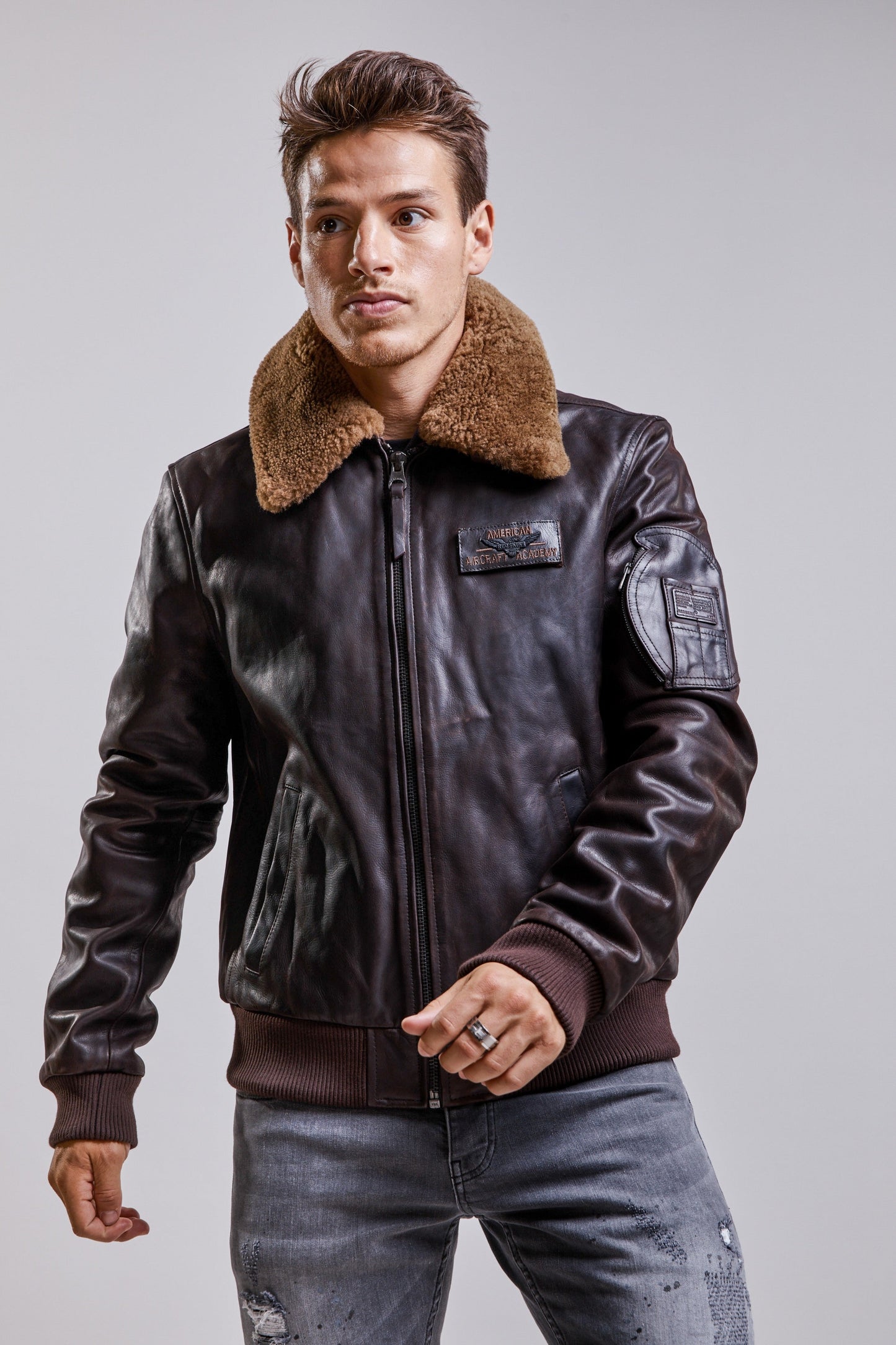 Blouson en cuir marron COMMANDER STRICKING
