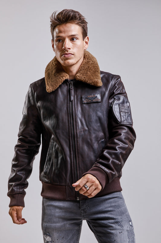 Blouson en cuir marron COMMANDER STRICKING