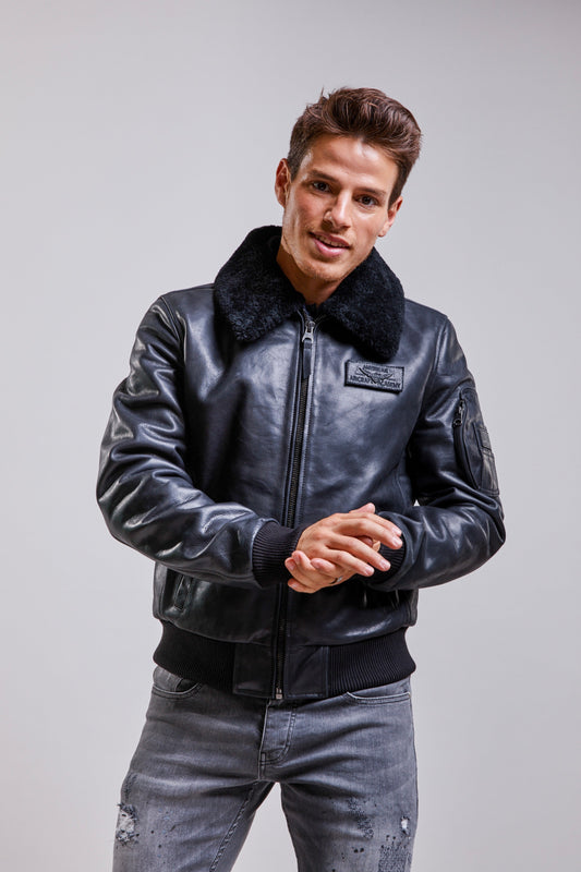 Blouson en cuir noir COMMANDER STRICKING