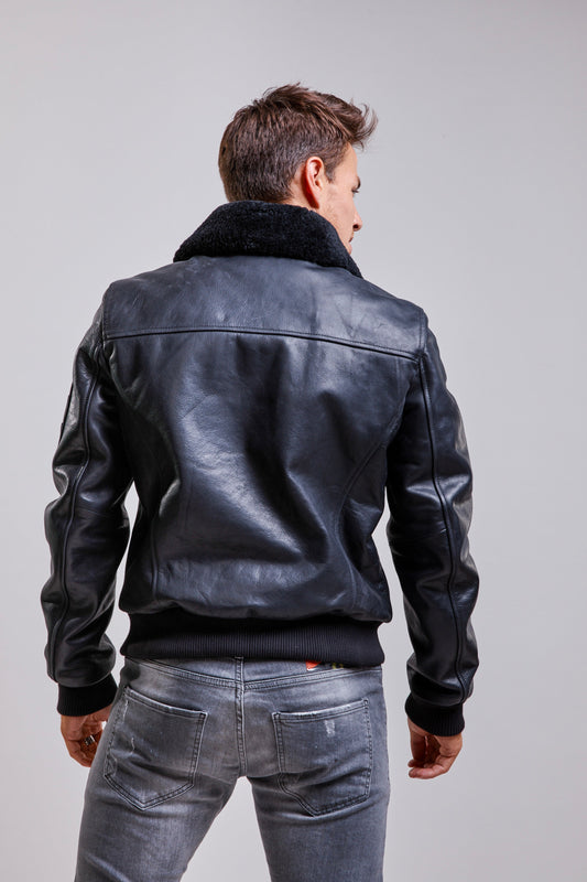 Blouson en cuir noir COMMANDER STRICKING