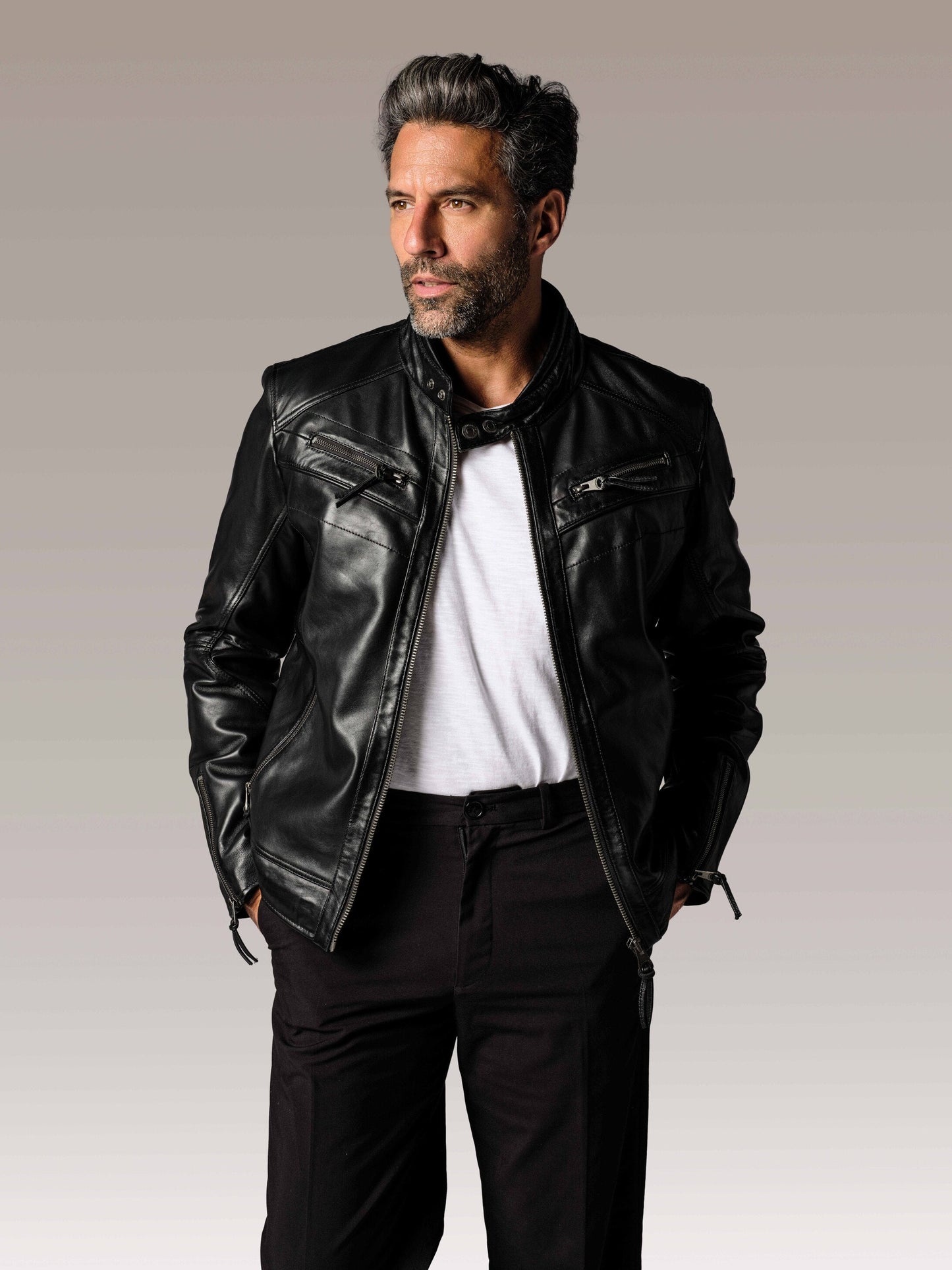 Blouson En Cuir noir DRAKE HOLSTER
