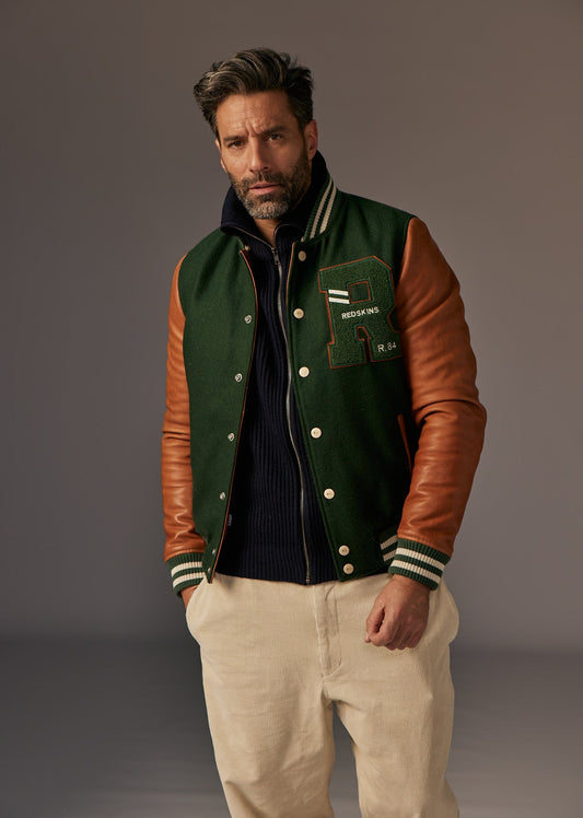 Blouson en cuir vert CAMBRIDGE SCHOOL