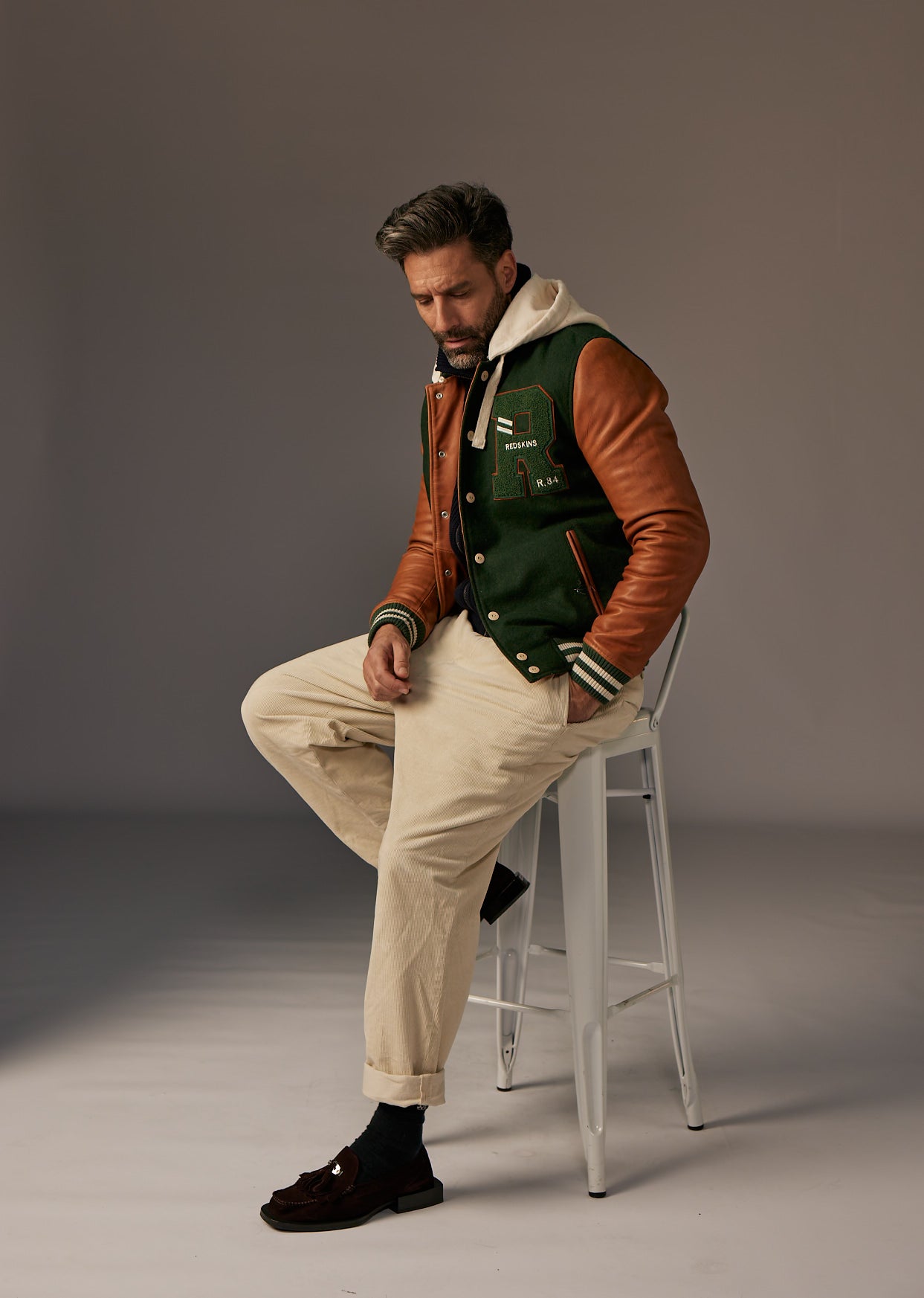 Blouson en cuir vert CAMBRIDGE SCHOOL