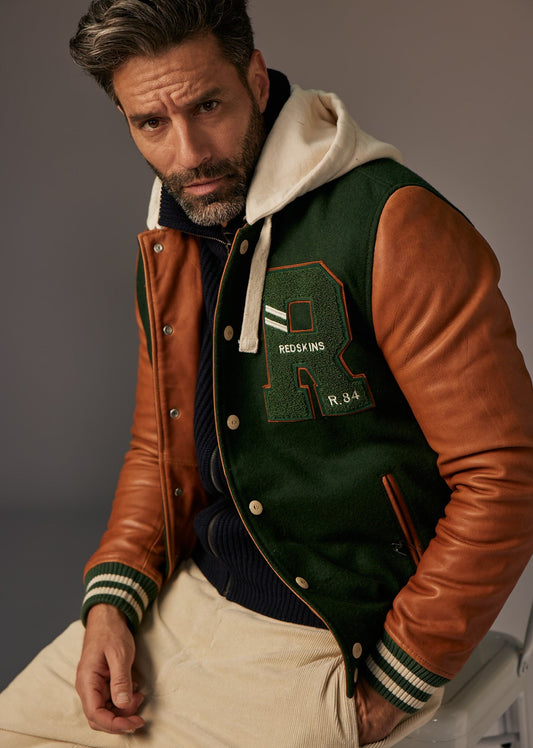 Blouson en cuir vert CAMBRIDGE SCHOOL