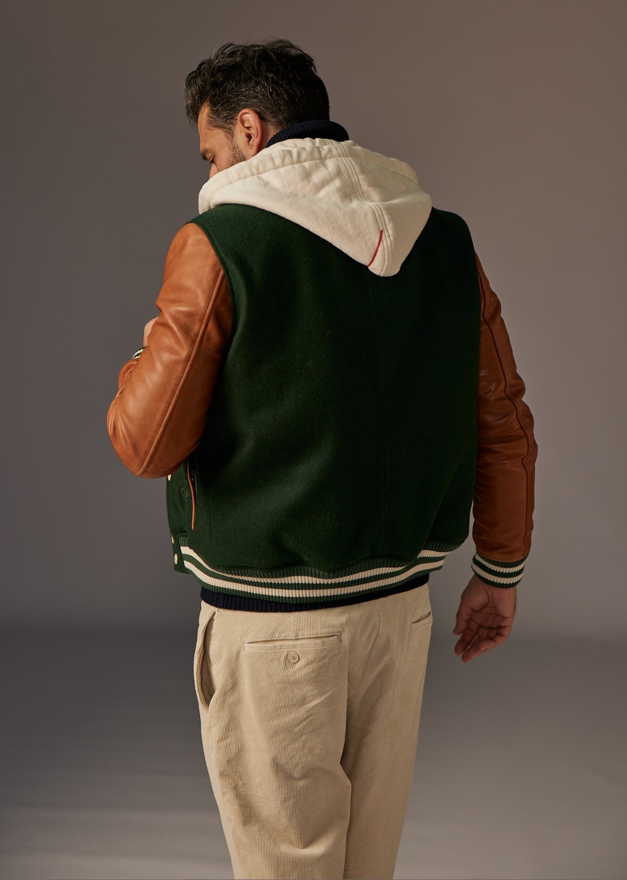 Blouson en cuir vert CAMBRIDGE SCHOOL