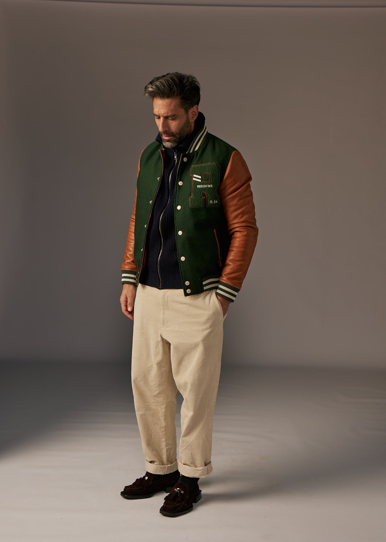 Blouson en cuir vert CAMBRIDGE SCHOOL