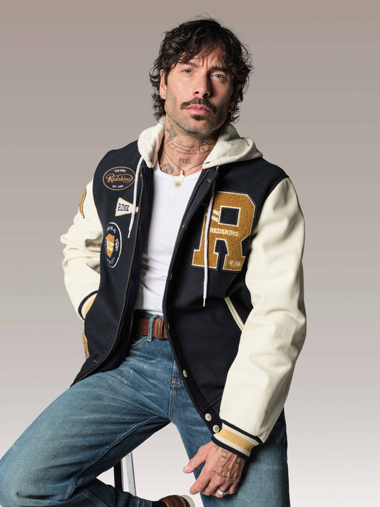 Blouson en cuir bleu marine BROOKLYN SCHOOL